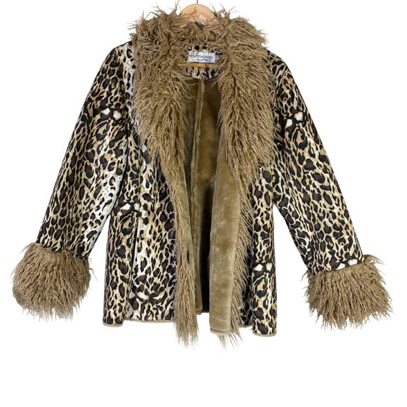 Vintage Lew Magram Faux Fur Leopard Coat Womens 16 Brown Shaggy Mob Wife Core - Picture 2 of 7